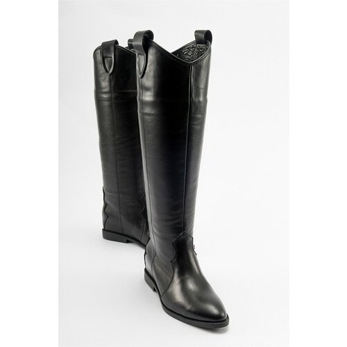LuviShoes LEAR Black Skin Genuine Leather Women's Hidden Heel Boots Cene