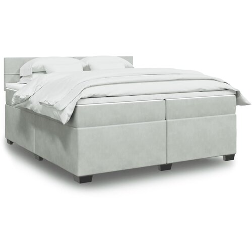 VidaXL Box spring postelja z vzmetnico svetlo siva 200x200 cm žamet Slike