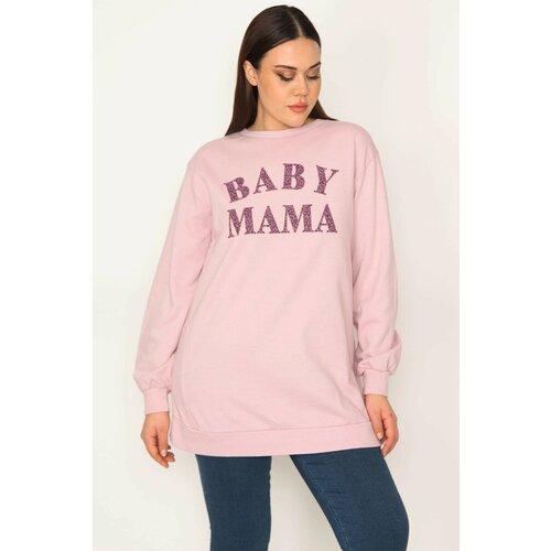 Şans Women's Plus Size Pink Sweatshirt with Front Print Cene