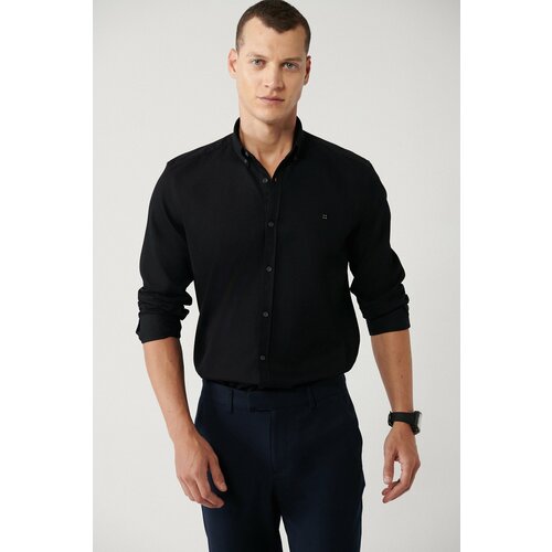 Avva Men's Black Shirt Buttoned Collar Corduroy Regular Fit Slike