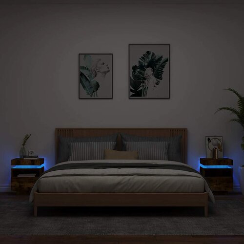  Noćni ormarići s LED svjetlima 2kom dimljeni hrast 40x39x48,5cm Cijene