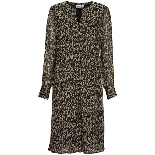 Vila Kratke obleke VIFALIA V-NECK L/S DRESS/SU Črna Slike