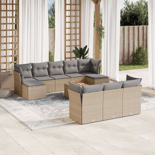 vidaXL 11-dijelni set vrtnih sofa od poliratana s jastucima bež Cijene