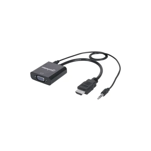 Manhattan HDMI / Utičnica / VGA Adapter [1x Muški konektor HDMI - 1x Ženski konektor VGA, Priključna doza za 3,5 mm banana utikač] Crna Ma