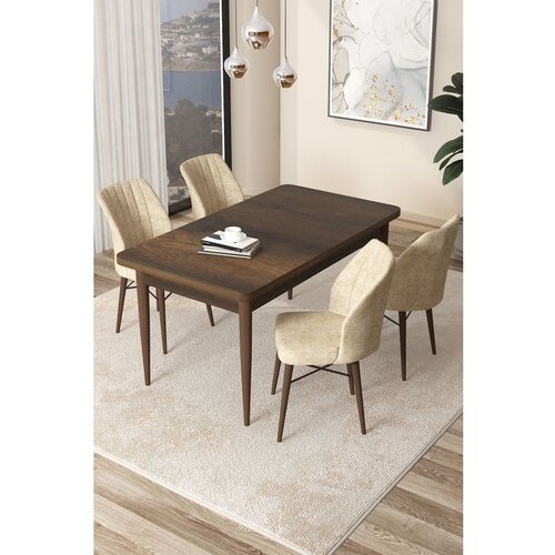 Hanah home Arp - Baroque, Cream BaroqueCream Dining Table & Chairs Set (5 Pieces) Cene