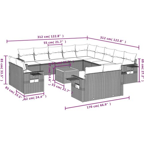 VidaXL 14-dijelni set vrtnih sofa s jastucima poliratan crni Slike