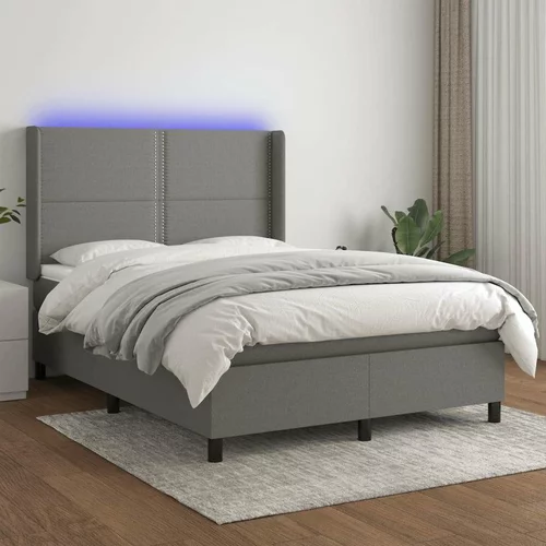  Box spring postelja z vzmetnico LED temno siva 140x190 cm blago, (20726238)