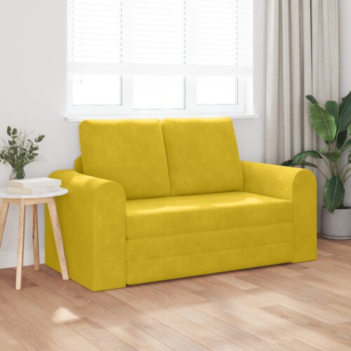 VidaXL Podni kauč na razvlačenje 2-u-1 Žuti 148x71x83 cm Velvet Slike