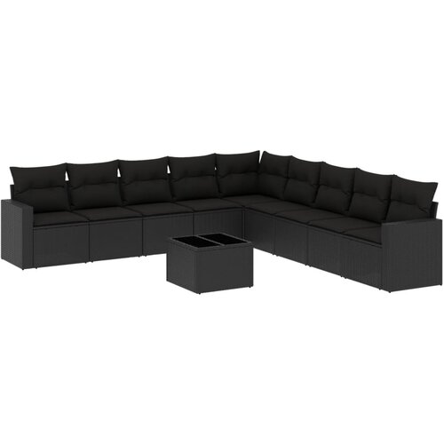  10-dijelni set vrtnih sofa s jastucima crni od poliratana Crna 65.5 x 62 x 69 cm Slike