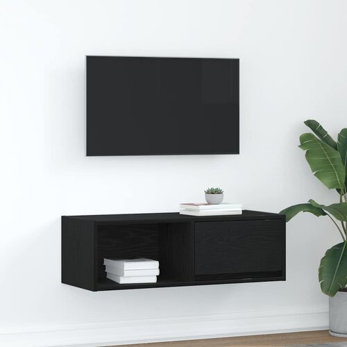 VidaXL TV omarica črna hrast 80x31x25,5 cm inženirski les Slike