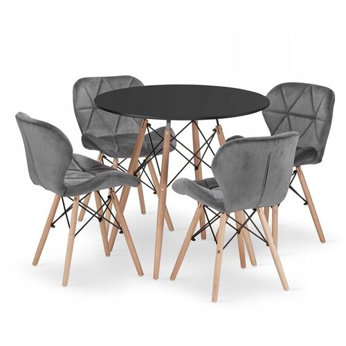 BOLZZ TORINO OKRUGLI STO 80 cm BLACK + FERRA trpezarijske stolice set 4 kom Velvet siva Slike