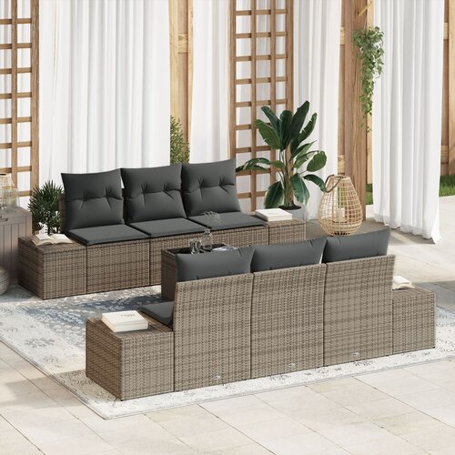 VidaXL vrtni set sofa Set od 7 Siva Ratan, Poliester Vrtni set sofa Slike