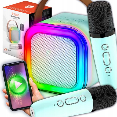  Aku. 1200mah karaoke zvučnik bluetooth 5.3 2x mikrofon led rgb plavi Cijene