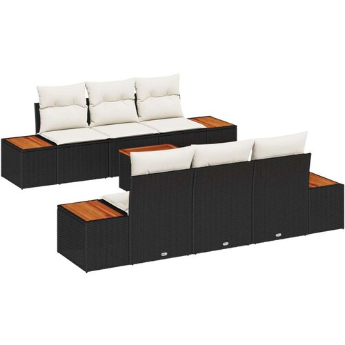  Set od 7 komada vrtne sofe s jastučićima crnog poliratana i akacije Cijene