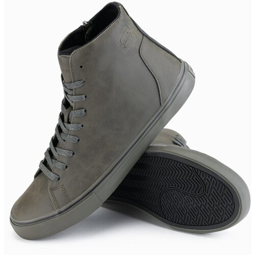 Ombre Men's high-top sneakers with matte texture and embossed logo - dark olive Cene