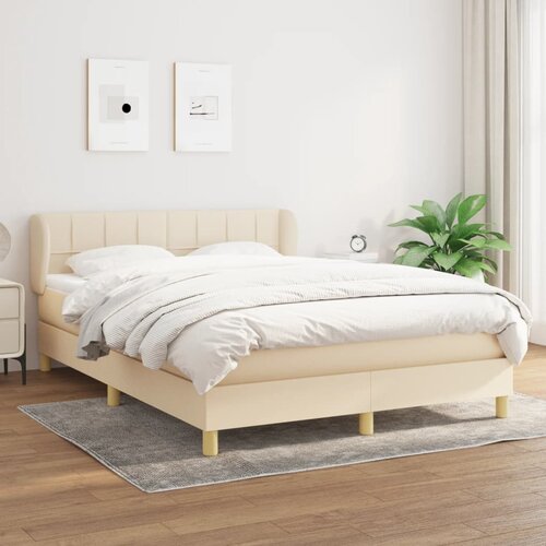 VidaXL Krevet s oprugama i madracem krem 140x200 cm od tkanine Slike