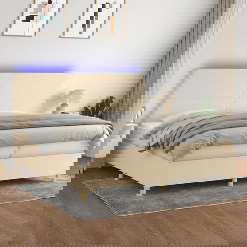 The Living Store Box spring postelja z vzmetnico LED krem 200x200 cm blago - Box Spring Postelja, (21516733) Slike