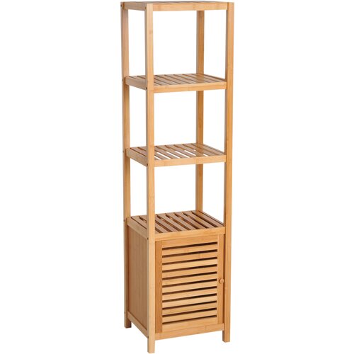 HOMCOM Visoka omarica za kopalnico/teraso, bambusov stolp s 4 policami + omarica z vrati, 36x33x140cm, lesena barva, (20754067) Cene