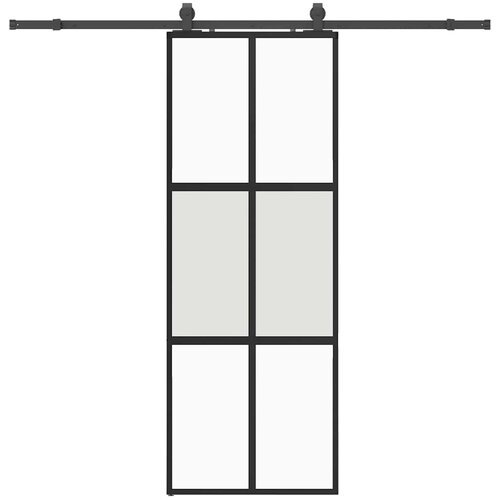 vidaXL drsna vrata z opremo črna 76x205 cm kaljeno steklo, (21749557) Cene