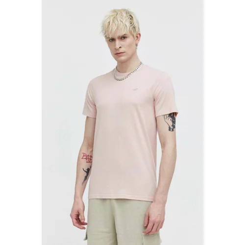 Hollister Co. Pamučna majica za muškarce, boja: ružičasta, bez uzorka