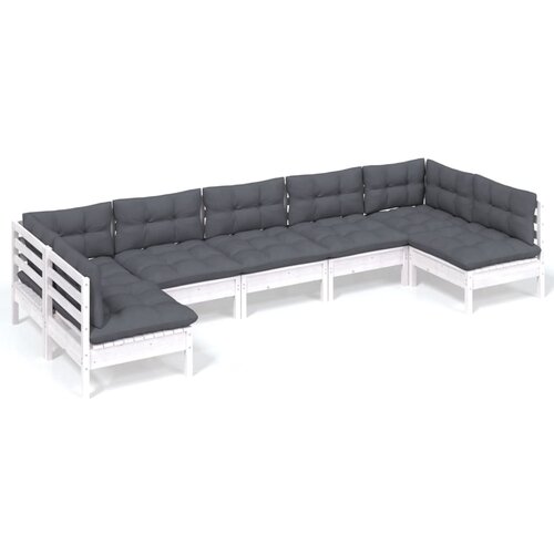 Maison Chic Seti vrtnega pohištva - Vrtna garnitura - Vrtni pohištvo set 7-delna z blazinami bela trdna borovina, (21804051) Cene