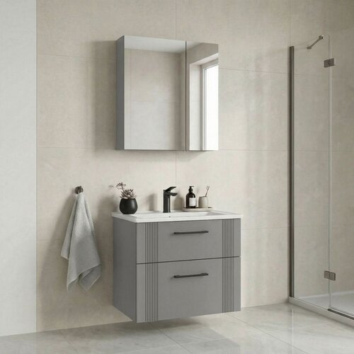 Hanah home Bari 65 v2 - 230 Matte Cashmere Bathroom Cabinet With Sink &amp;amp; Mirror Set (2 Pieces) Slike