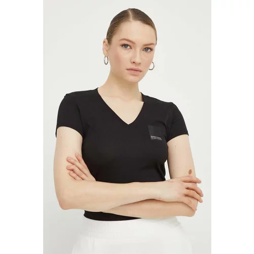 Armani Exchange Bombažna kratka majica ženski, črna barva