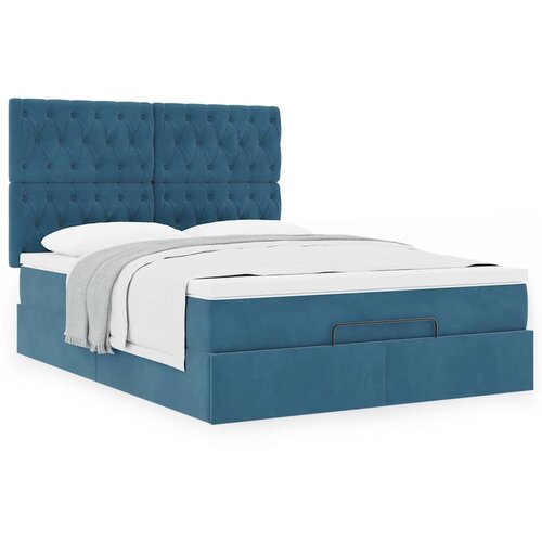 VidaXL Otomanska postelja z vzmetnicami temno modra 140x190cm žamet Slike