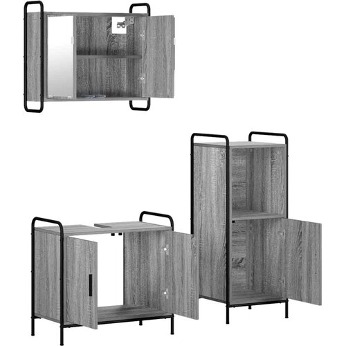 Set ormarića za kupaonicu 3 kom. Siva Sonoma 40 x 36 x 99 5 cm - Siva Sonoma Kupaonski ormarić (2 vrata) + viseći ormarić + kupa Slike