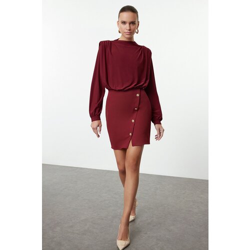 Trendyol women's claret red plain padded mini woven dress Slike