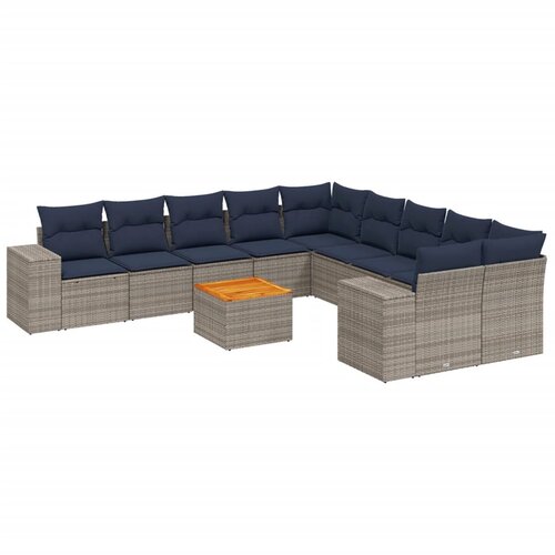 vidaXL 11-dijelni vrtni set s jastucima sivi poliratan - Siva 2x sofa + 6x middle + table + 2x corner 1 Cene
