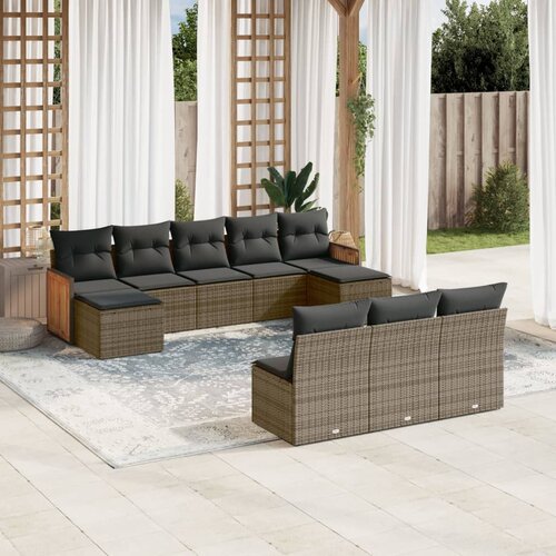 vidaXL 10-dijelni set vrtnih sofa od poliratana s jastucima sivi Cijene