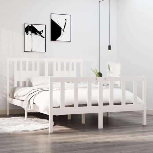  Posteljni okvir bel iz trdnega lesa 140x190 cm, (20647834) Slike