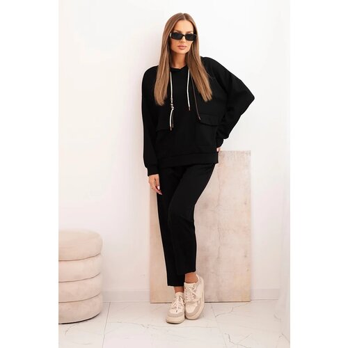 Kesi Włoski Women&amp;#039;s set butter hoodie and pants with a belt black Slike