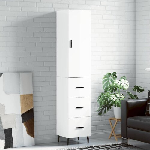 The Living Store Visoka omara visok sijaj bela 34,5x34x180 cm inženirski les - Visoka Omarica, (21429196) Slike