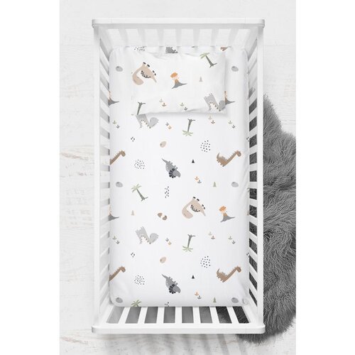  dinozor greymustardbrown ranforce baby fitted sheet set Cene