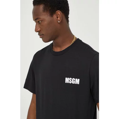 Msgm Bombažna kratka majica moški, črna barva