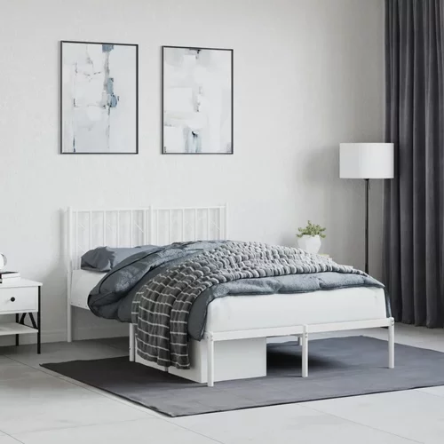 vidaXL Kovinski posteljni okvir z vzglavjem bel 120x200 cm