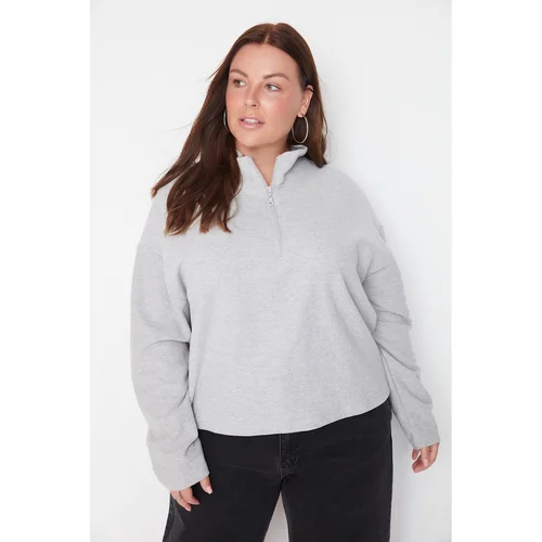 Trendyol Curve Gray Zippered Knitted Sweatshirt