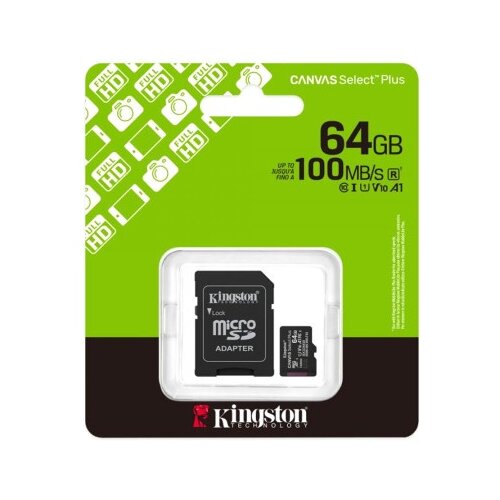 Kingston select plus micro sd 64gb class 10 uhs u1 / v10 150mb/s + sd adapter Memorijska kartica ( SD5153 ) Slike
