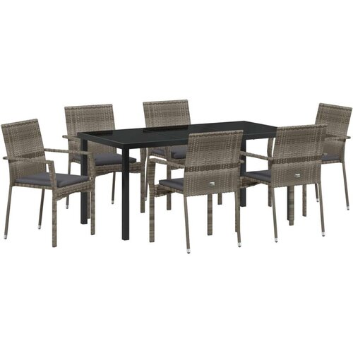  Set za blagovanje na otvorenom od 7 dijelova s jastučićima sivi poliratan Cijene