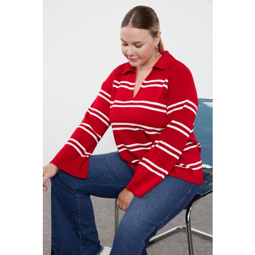 Trendyol Curve Red Striped Knitwear Sweater Cene