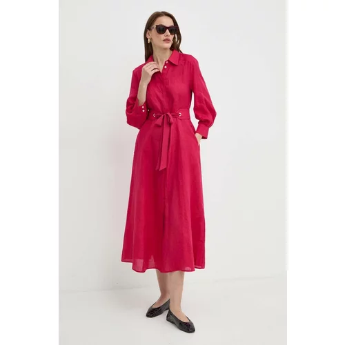 Marella Lanena haljina boja: ružičasta, midi, širi se prema dolje, 2413221094200
