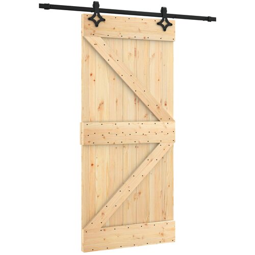  Klizna vrata Prirodna i crna 95 x 210 cm Čvrsta borovina Slike