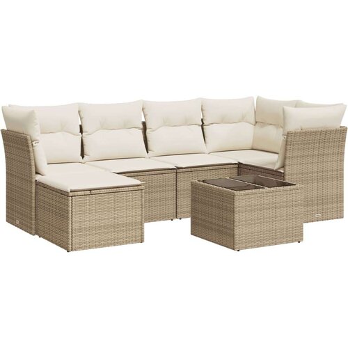 VidaXL 7-dijelni set vrtnih sofa od poliratana s jastucima bež Slike