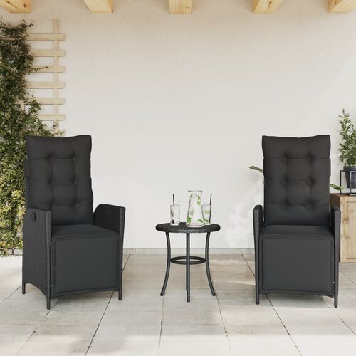  3-dijelni bistro set s jastucima crni od poliratana Slike