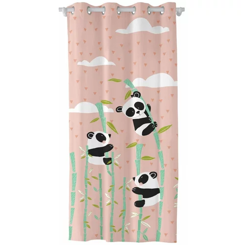 Moshi Moshi Rožnata bombažna zavesa Panda Garden baby, 140 x 265 cm
