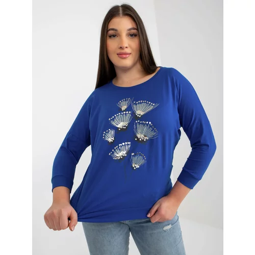 Fashion Hunters Women's dark blue blouse plus size with print