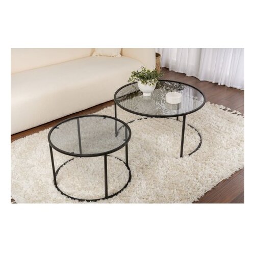 Hanah home Klub sto-set Aurum, 60x60x39, 80x80x43cm, 2 komada, Crni Slike