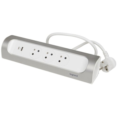 Legrand 049406 - Produžni kabl 3 utičnice Tip E + USB-A + USB-C 1 m srebrna/bela Slike
